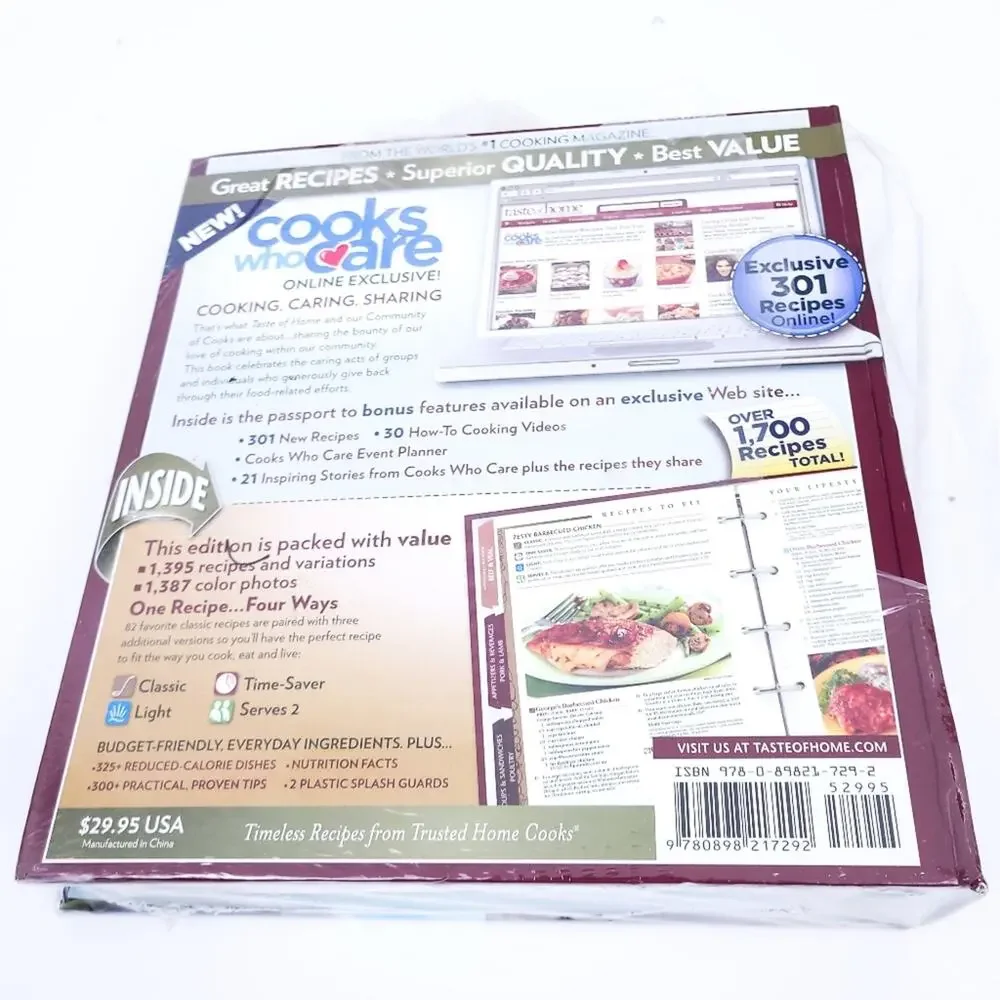 NEW Taste of Home Cookbook Hardback, Binder Nearly 1400 Recipes, Color Photos